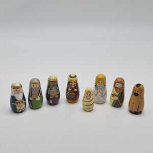 Wooden Hand-Painted Nativity Set with Stable - 8 Piece Minature Christmas Scene